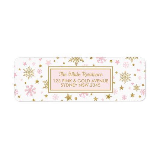 Winter Sneeuwvlok Roze Goud Verjaardag Douche Vaka Etiket (Voorkant)