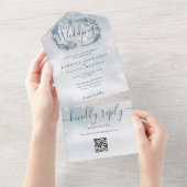 Winter Sneeuwvlok Rustieke Bloemige QR Code Trouwe All In One Uitnodiging (Afscheurbaar)