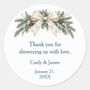 Winter Sneeuwvlok Strik Baby Shower Bedankt Ronde Sticker