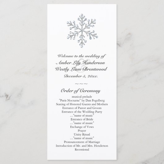 Winter Sneeuwvlok Trouwprogramma (wit) Programma (Voorkant)