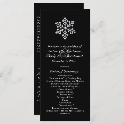 Winter Sneeuwvlok Trouwprogramma (zwart) Programma (Voorkant / Achterkant)