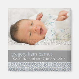 Winter Sneeuwvlokken Blauw · Baby Aankondiging Magneet