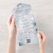 Winter Sneeuwvlokken Bloemen QR Code Trouwen All In One Uitnodiging (Afscheurbaar)