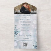 Winter Sneeuwvlokken Bloemen QR Code Trouwfoto All In One Uitnodiging (Binnen)