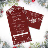 Winter Sneeuwvlokken Donkerrood Kerstmis Bruiloft All In One Uitnodiging