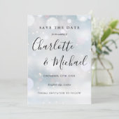 Winter Sneeuwvlokken Elegante Script Bewaar de Dat Save The Date (Staand voorkant)