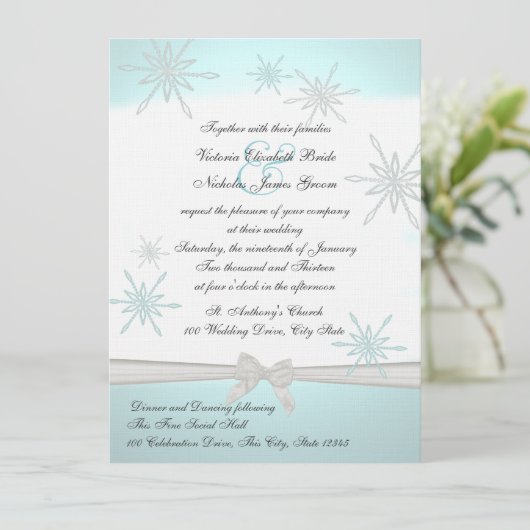 Winter sneeuwvlokken en lint bruiloft kaart (Staand voorkant)