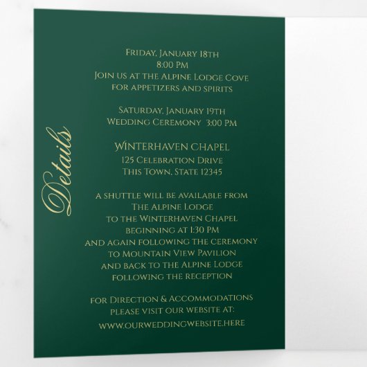 Winter Sneeuwvlokken Groene en Gouden Sparkle Drieluik Kaart (Binnenzijde eerst)