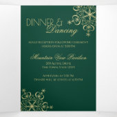 Winter Sneeuwvlokken Groene en Gouden Sparkle Drieluik Kaart (Binnenkant midden)