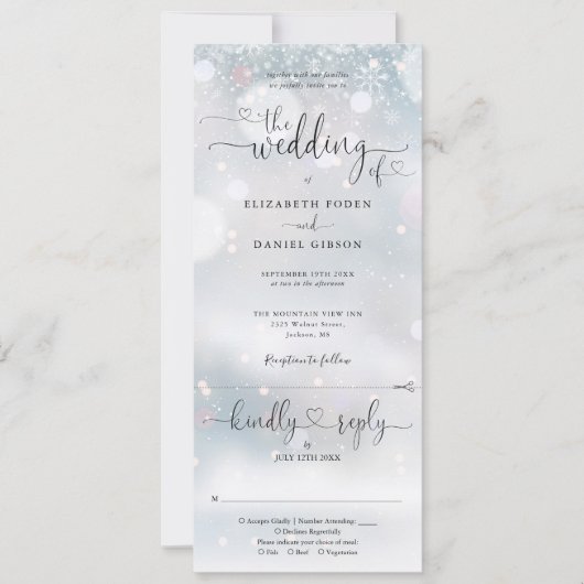 Winter Sneeuwvlokken Hart Script All In One Trouwf Kaart (Voorkant)