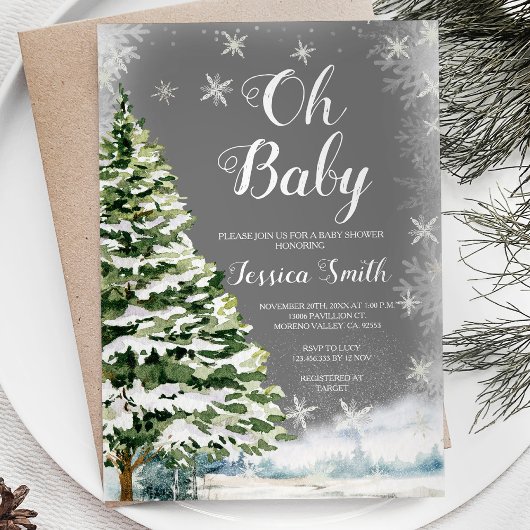 Winter Sneeuwvlokken Kerst Oh Baby Shower Boom Kaart