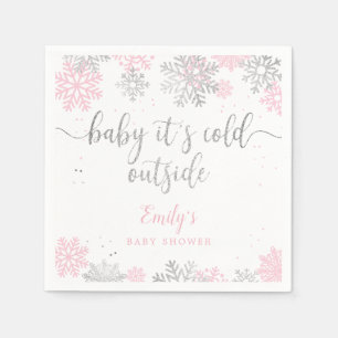Winter sneeuwvlokken roze en zilveren meisje Baby Servet