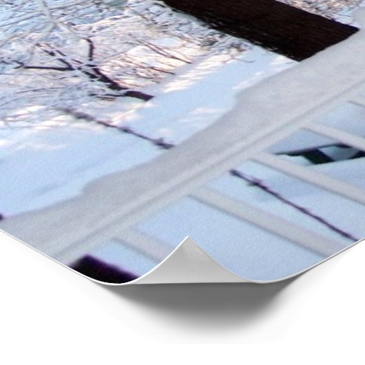 Winter sneeuwzicht vanaf de voorste veranda poster (Hoek)