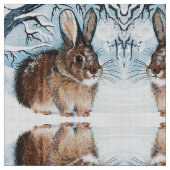 Winter Snow Bunny Fabric Stof (Close Up)