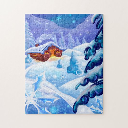 Winter Snow Cabin Landscape Art Jigsaw Puzzle (Vertical)