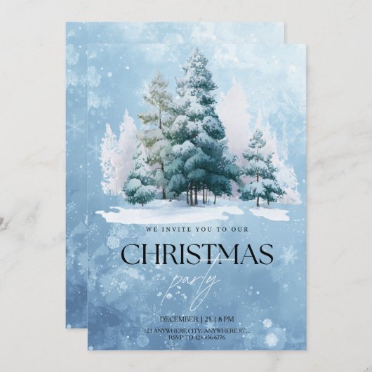 Winter Snow Christmas Party Invitation (Devant / Derrière)