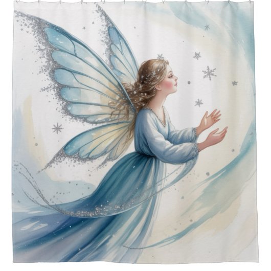 Winter Snow Fairy Watercolor Art  Douchegordijn (Voorkant)