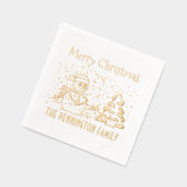 Winter Snow Falling Snowman Naam Vrolijk Kerstfees Folie Servetten (Links)
