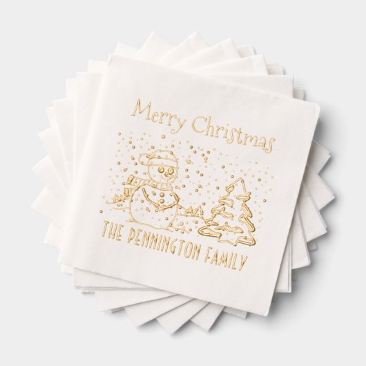 Winter Snow Falling Snowman Naam Vrolijk Kerstfees Folie Servetten (Insitu (Gestapeld))