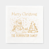 Winter Snow Falling Snowman Naam Vrolijk Kerstfees Folie Servetten (Voorkant)