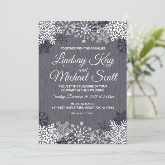 Winter Snow Flake Uitnodigen Kaart (Staand voorkant)