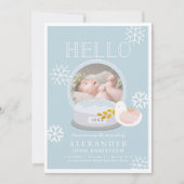 Winter Snow Globe Blue Boy Faire-part de naissance (Devant)