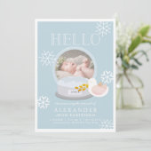 Winter Snow Globe Blue Boy Faire-part de naissance (Debout devant)