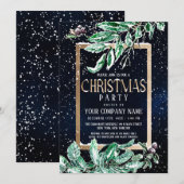 Winter Snow Gold Navy Leaf Corporate Christmas Kaart (Voorkant / Achterkant)