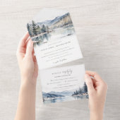Winter Snow Mountain Lake Landschap Wedding All In One Uitnodiging (Afscheurbaar)
