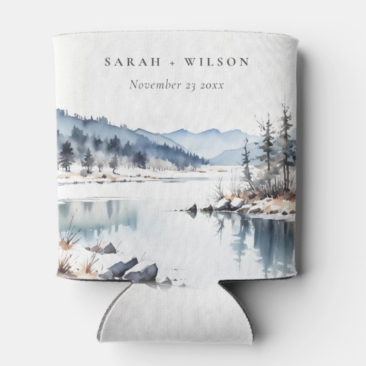 Winter Snow Mountain Lake Landschap Wedding Blikjeskoeler (Achterkant)