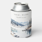 Winter Snow Mountain Lake Landschap Wedding Blikjeskoeler (Blikje Achterkant)