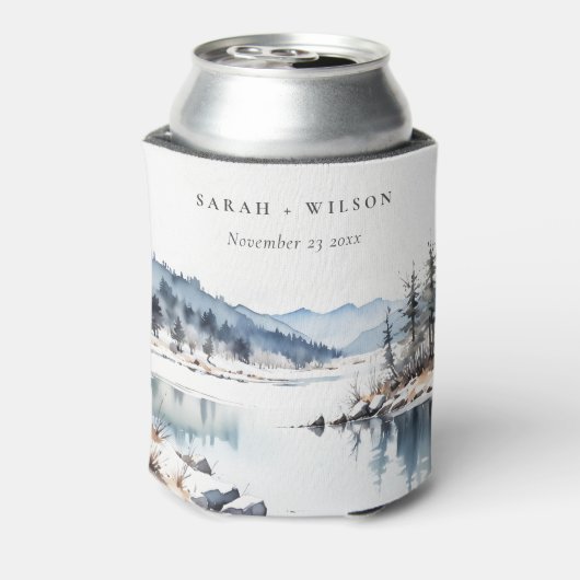 Winter Snow Mountain Lake Landschap Wedding Blikjeskoeler (Blikje Achterkant)