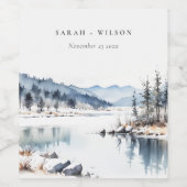 Winter Snow Mountain Lake Landschap Wedding Wijn Etiket (Enkel label)