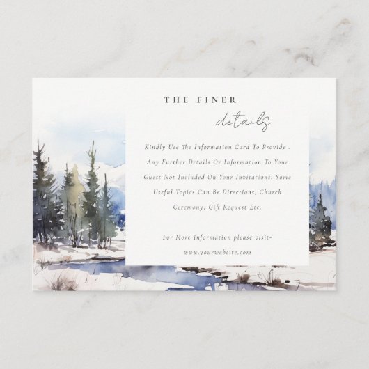 Winter Snow Mountain Ski Landschap Trouwdetail Informatiekaartje (Voorkant)