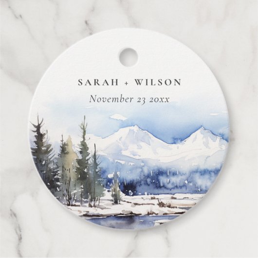 Winter Snow Mountain Ski Landschap Wedding Bedankjes Labels (Voorkant)