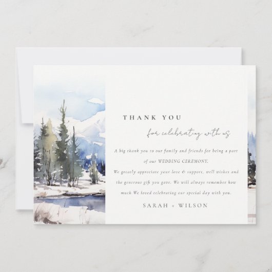 Winter Snow Mountain Ski Landschap Wedding Bedankkaart (Voorkant)