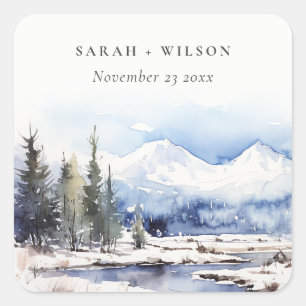Winter Snow Mountain Ski Landschap Wedding Vierkante Sticker
