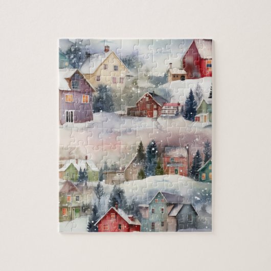 Winter Snow Mountain Village puzzel (Verticaal)