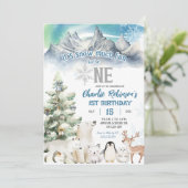 Winter Snow Much Fun To Be One Boy First Birthday Kaart (Staand voorkant)