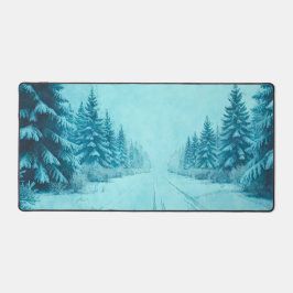 Winter Snow on Pine Trees Desk Mat