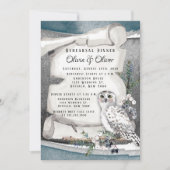 Winter Snow Owl Moon Scroll Rehearsal Dinner Kaart (Voorkant)