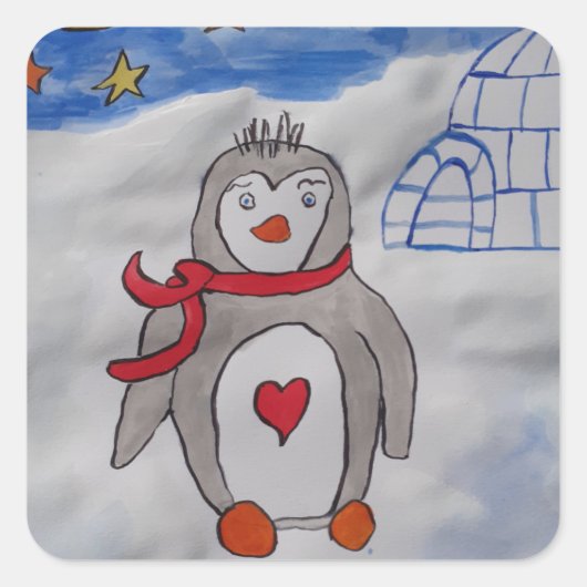 Winter Snow Penguin Vierkante Sticker (Voorkant)