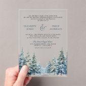 Winter Snow Pine Tree Forest Wedding Acryl Uitnodigingen (Insitu (Draagbaar))