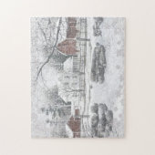 Winter Snow Red Barn Farm House Legpuzzel (Verticaal)