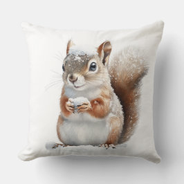 Winter Snow Squirrel Throw Pillow Kussen