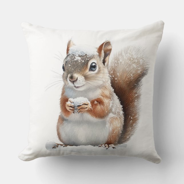 Winter Snow Squirrel Throw Pillow Kussen (Voorkant)