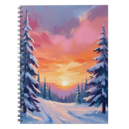 Winter Snow Sunset | Pastel Watercolor Painting Notitieboek