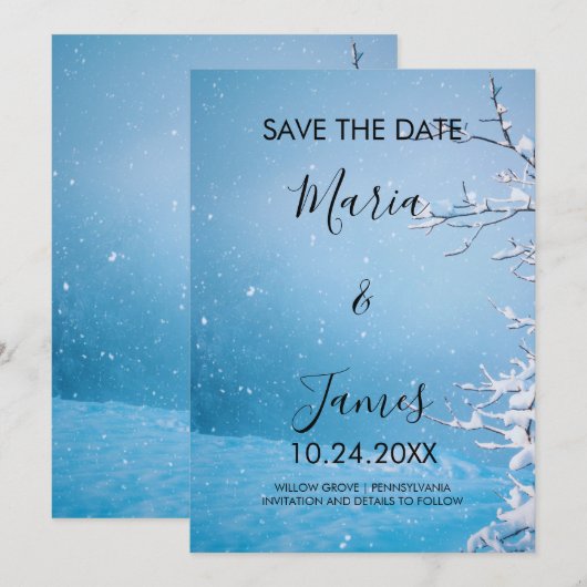 Winter Snow Trouwdag Platte Save The Date Kaart (Voorkant / Achterkant)