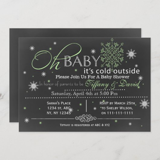 Winter Snow unisex Couple's Baby shower Invitation Kaart (Voorkant / Achterkant)