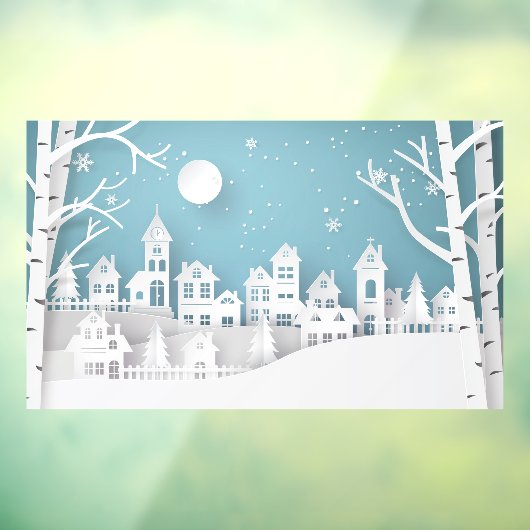 Winter Snow Urban Landscape Village Raamsticker (Vel 3)